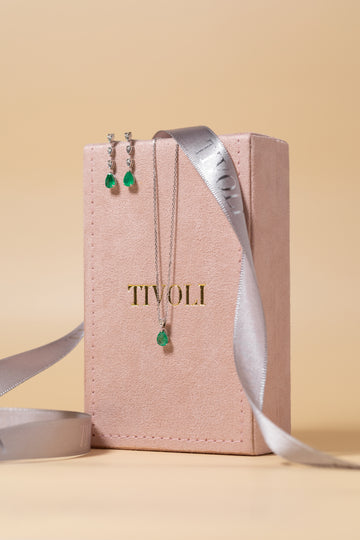 Gargantilha Esmeralda e Brilhante ouro Branco 18k